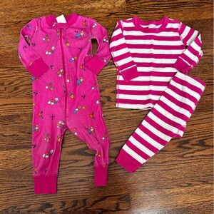 Hanna Andersson 12-18m Pink Floral zip one Piece and pink striped 2 piece set